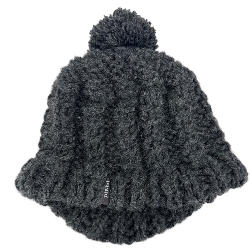 Pistil Beanie Hat Womens Charcoal Grey Chunky Cable Knit Pom Pom Winter Cap